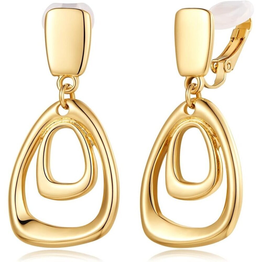 Gold B Clip Gold On Clip Earrings Women Non Piercing Dangle Fashion Jewelry